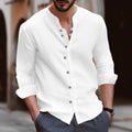 Tomas Relaxed Collarless Shirt – Long-Sleeve Shirt in Breathable Cotton-Linen Blend
