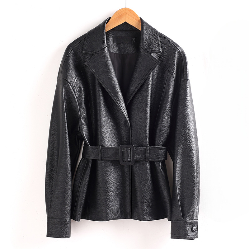 Bea Women’s Sheepskin Leather Jacket – Retro Belted Outerwear