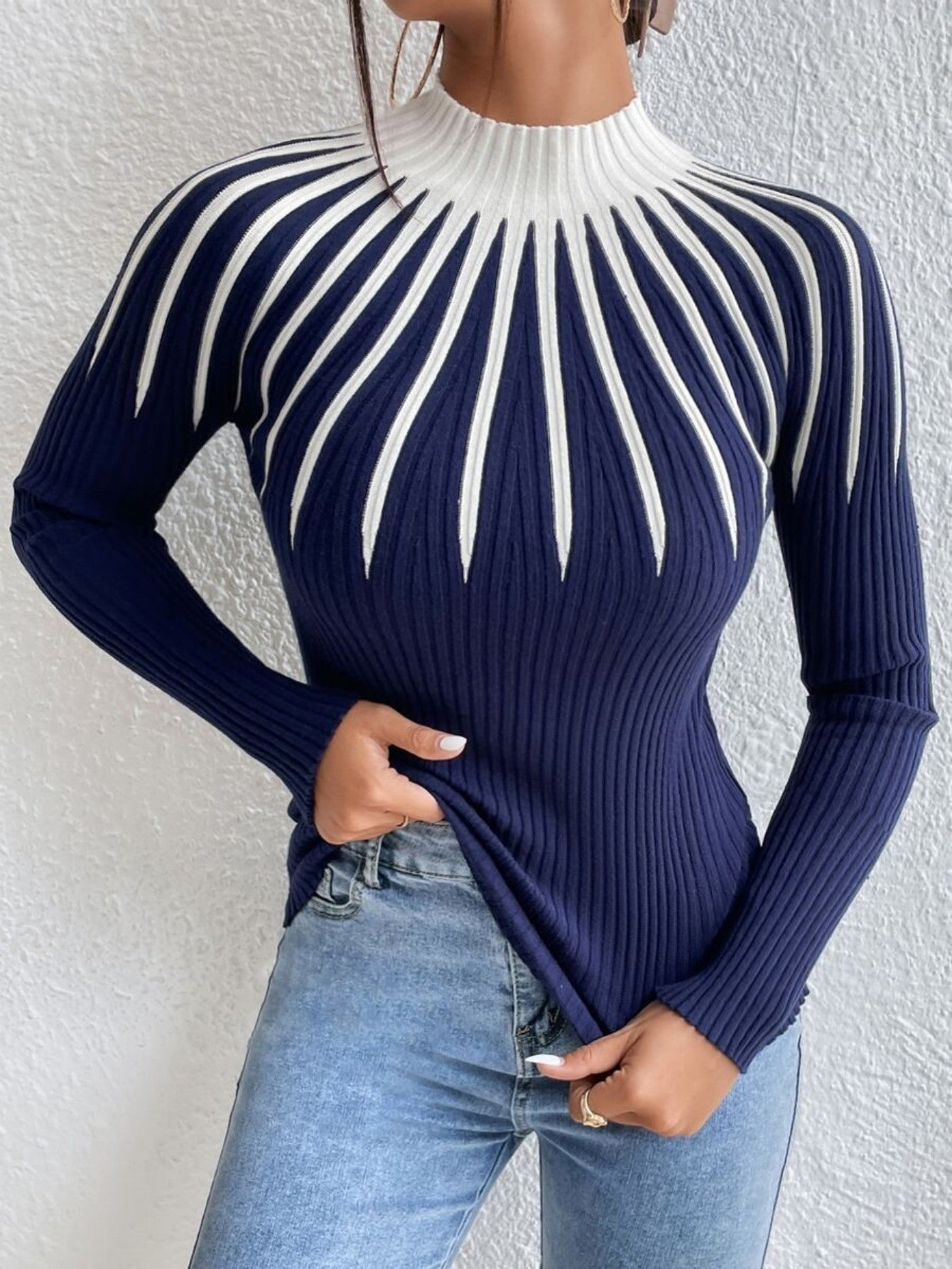Alona Women’s Sweater – Ribbed Knit High Neck Slim Fit Pullover