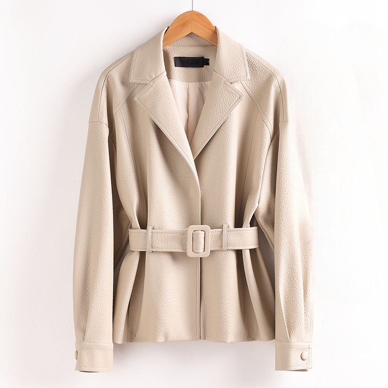 Bea Women’s Sheepskin Leather Jacket – Retro Belted Outerwear