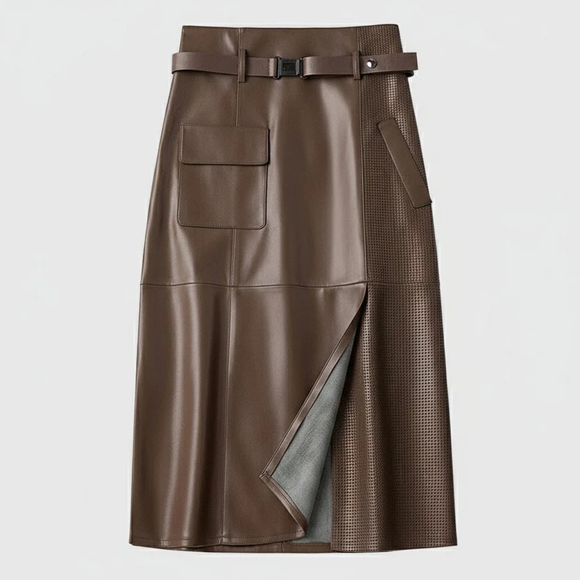 Maui Women's Leather Skirt – High-Waist Asymmetrical Leather Pencil Skirt