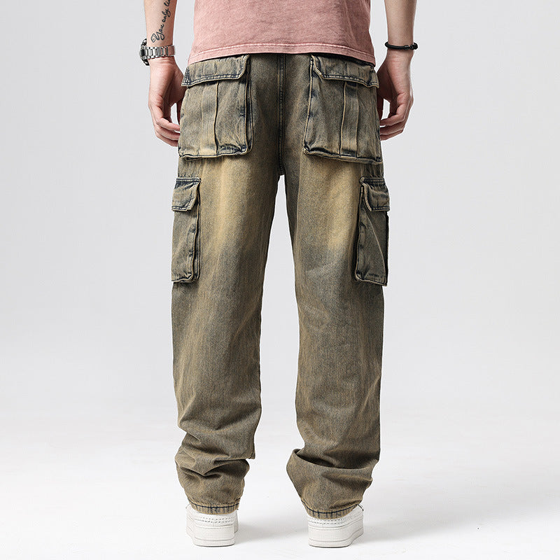 Griffin Men’s Cargo Pants – Faded Denim Trousers with Relaxed Fit & Utility Pockets