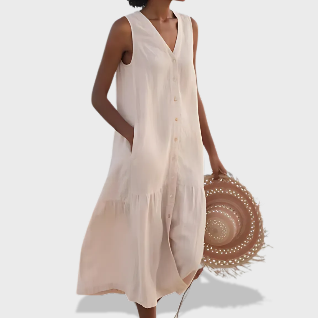 Kaia Relaxed Pocket Shirt Dress – Breathable Sleeveless Design for Warm Days