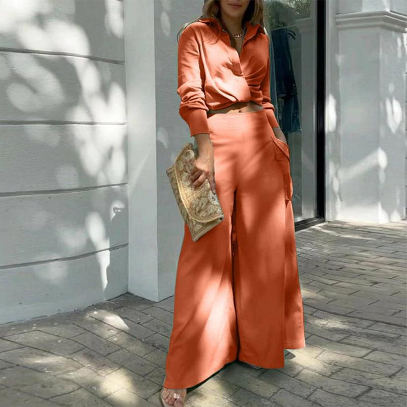 Selena Women’s Linen Set – Two Piece Linen Set with Wrap Crop Top & Wide-Leg Pants
