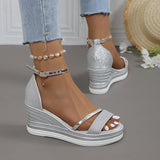 Radiant Sparkle Wedge Sandals for Women – Cushioned Comfort & Ankle Strap Detail 1