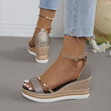 Radiant Sparkle Wedge Sandals for Women – Cushioned Comfort & Ankle Strap Detail 3