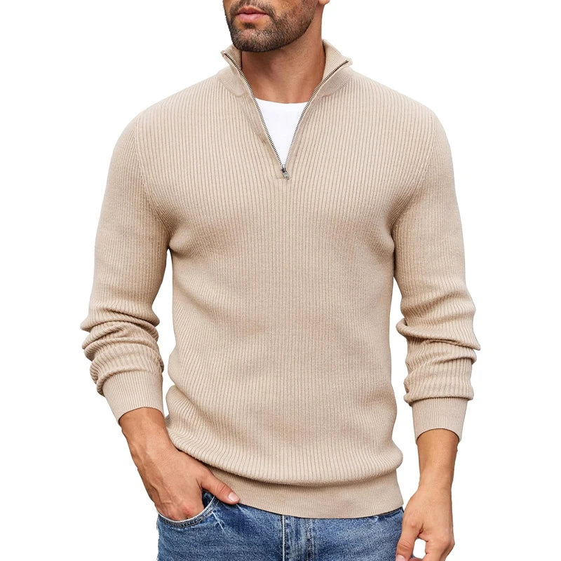 Rafael Men’s Ribbed Knit Half Zip Sweater – Slim Fit Pullover