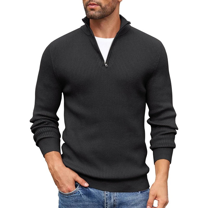 Rafael Men’s Ribbed Knit Half Zip Sweater – Slim Fit Pullover