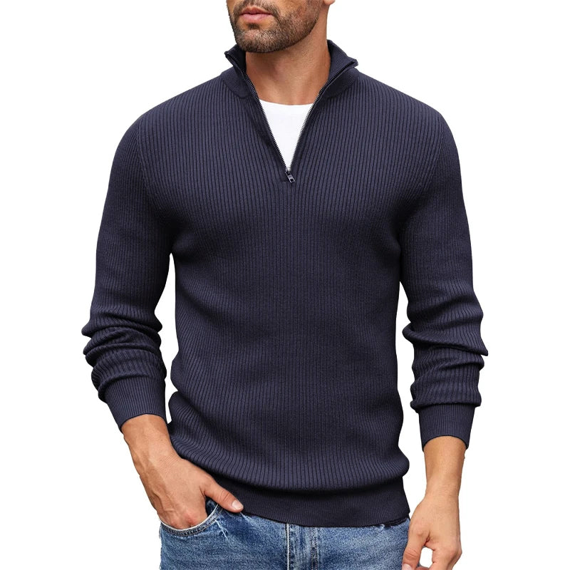 Rafael Men’s Ribbed Knit Half Zip Sweater – Slim Fit Pullover