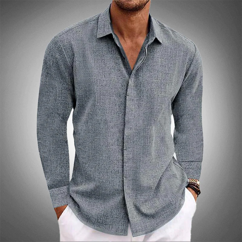 Sergio Long Sleeve Men's Linen Shirt – Lightweight Button Up for Casual Summer Layers