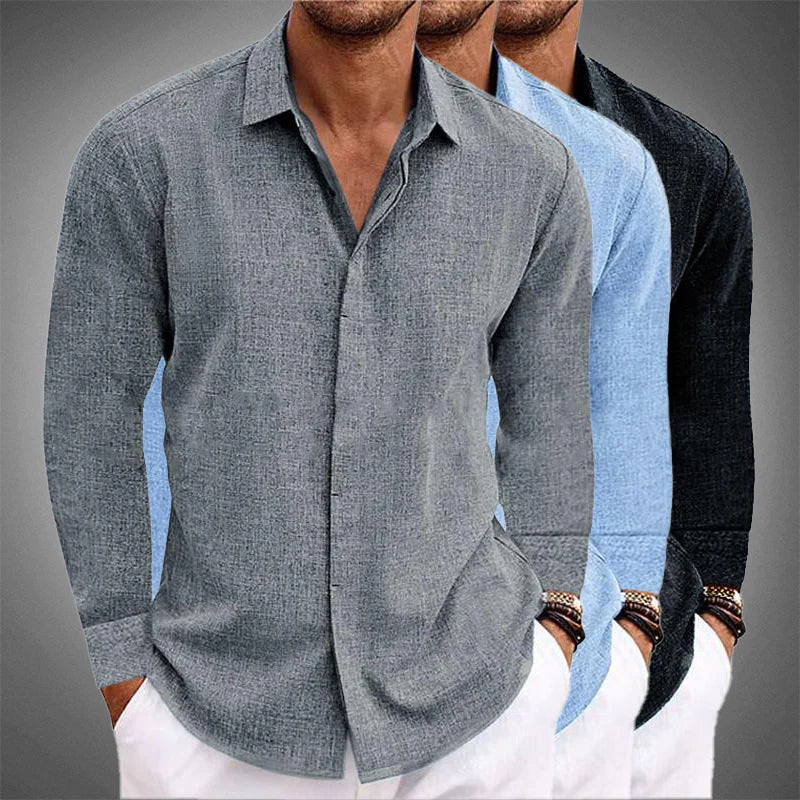 Sergio Long Sleeve Men's Linen Shirt – Lightweight Button Up for Casual Summer Layers
