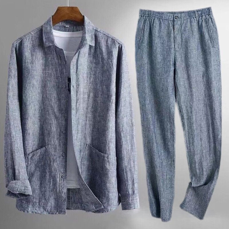 Jomar Steel Co-ord Set – Minimalist Long-Sleeve Shirt & Tailored Pants in Versatile Gray