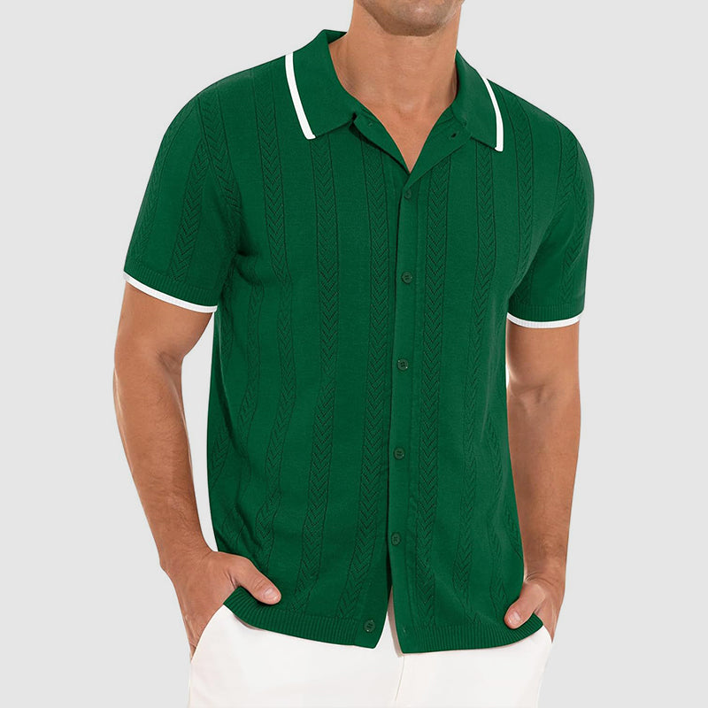 Mateo Knit Polo – Open‑Stitch Short‑Sleeve Polo with Contrast Trim