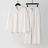 Giancarlo Relaxed Cotton Co-ord Set – V-Neck Lounge Top & Drawstring Pants for Warm-Weather Comfort
