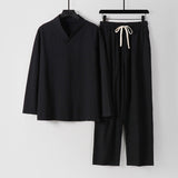 Giancarlo Relaxed Cotton Co-ord Set – V-Neck Lounge Top & Drawstring Pants for Warm-Weather Comfort