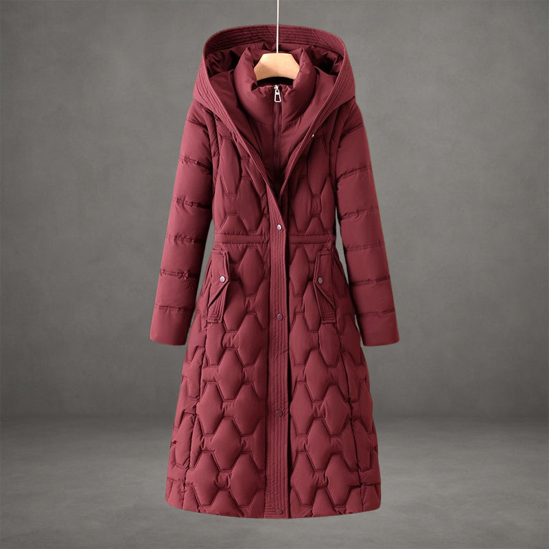 Eleonora Women’s Longline Down Coat – Quilted Hooded Winter Jacket