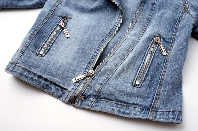 Marlene Women’s Denim Jacket – Slim Stretch Fit with Moto Collar