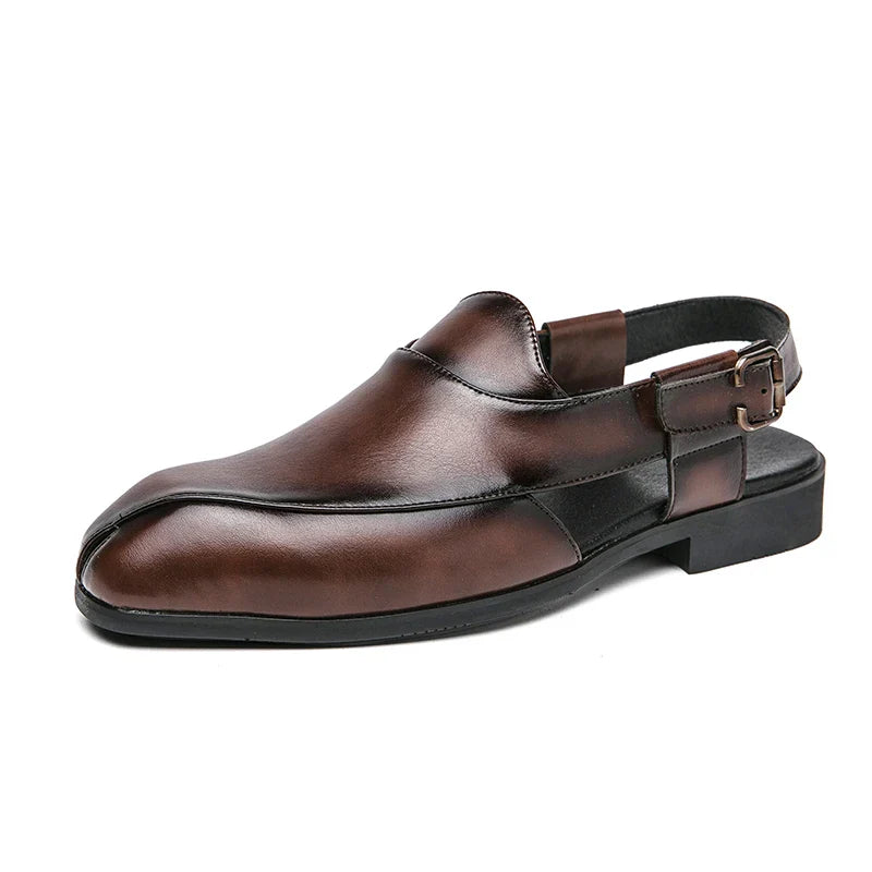 Camden Men’s Leather Loafers – Square-Toe Cutout Design with Slingback Strap