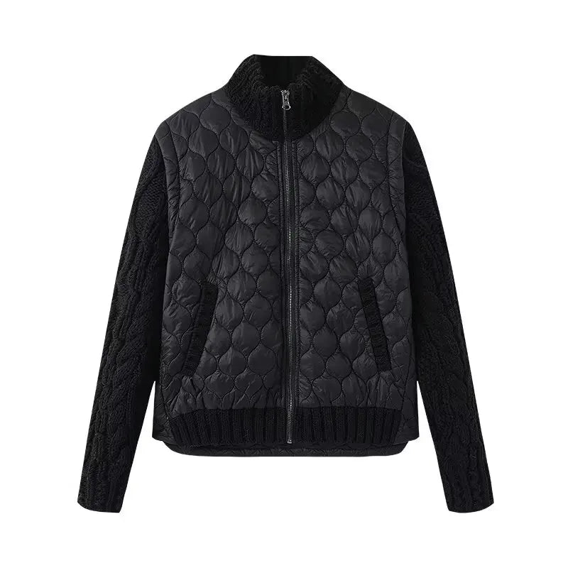 Anne Women’s Quilted Jacket – Textured Knit Sleeve Contrast with Zip-Up Closure