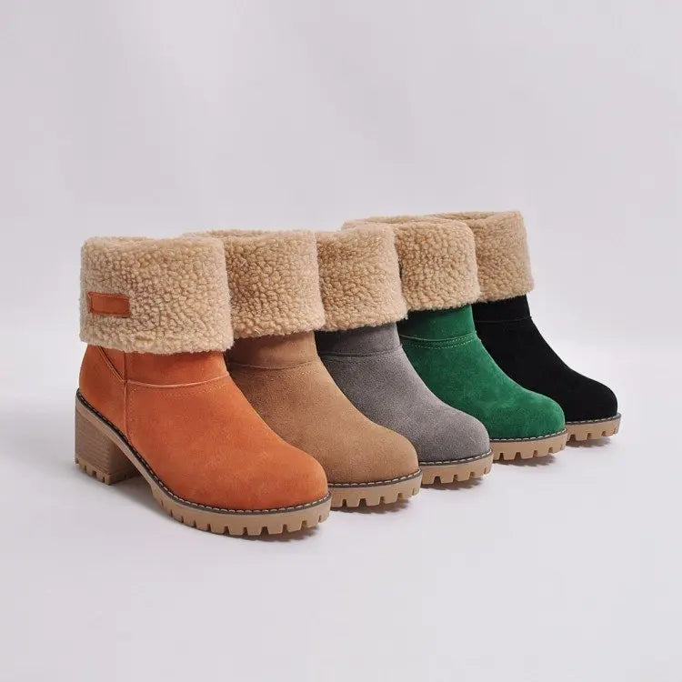 Avery Women’s Suede Ankle Boots – Plush Fur-Lined Block Heel