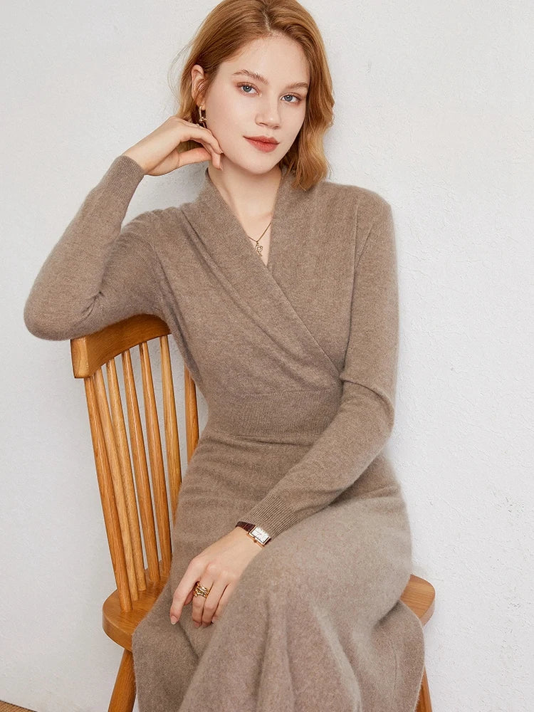 Geneva Cashmere V-Neck Wrap Dress