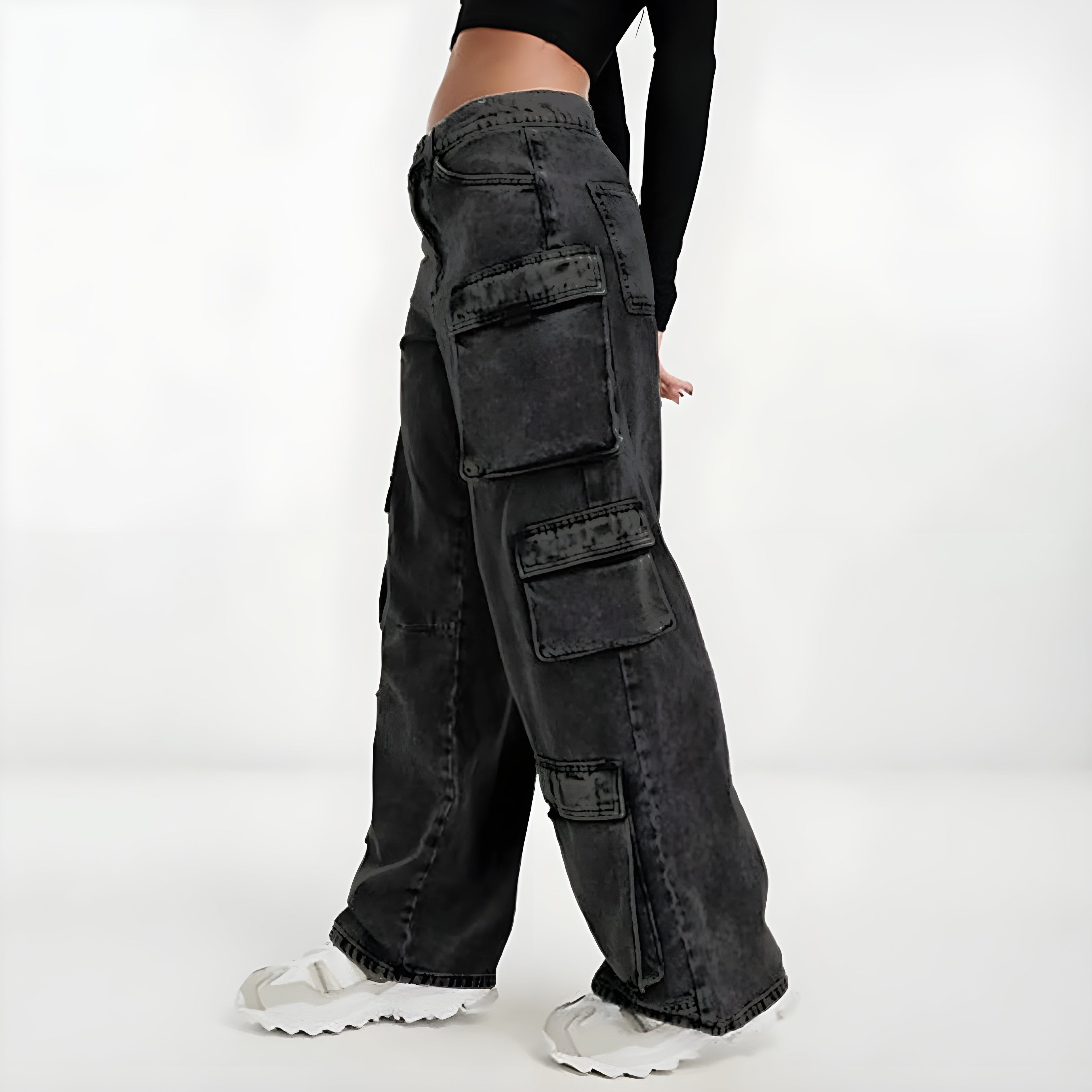 Lennon High-Waist Acid Wash Cargo Pants