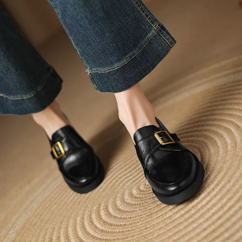 Veronica Women’s Loafers – Italian Leather Buckle Dress Shoes