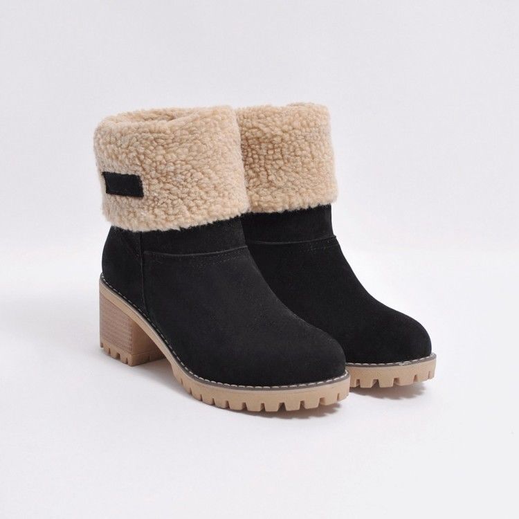 Avery Women’s Suede Ankle Boots – Plush Fur-Lined Block Heel