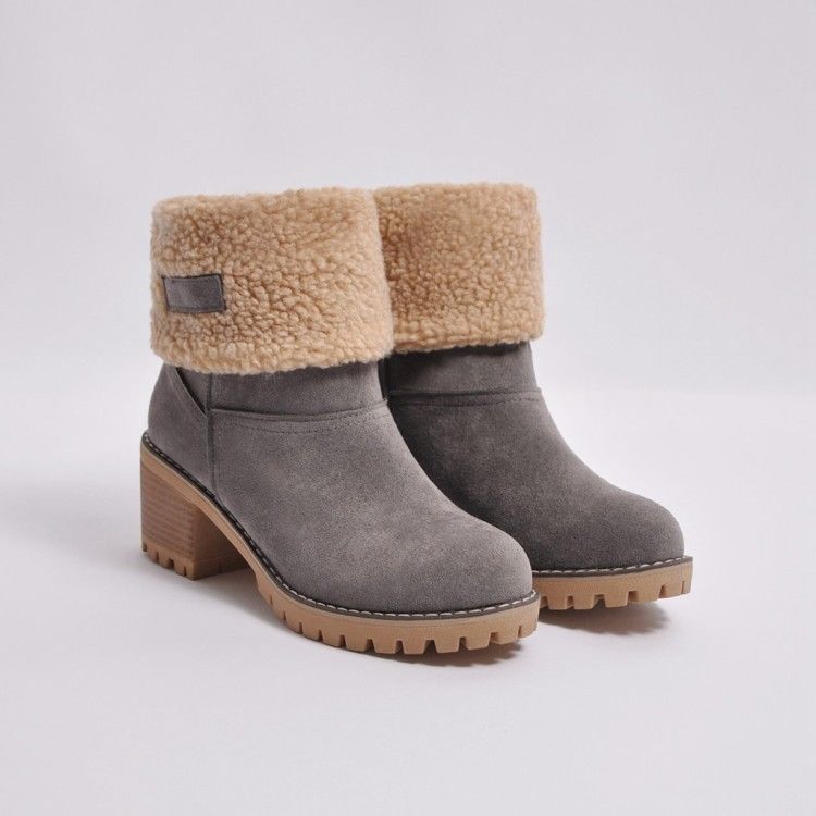 Avery Women’s Suede Ankle Boots – Plush Fur-Lined Block Heel