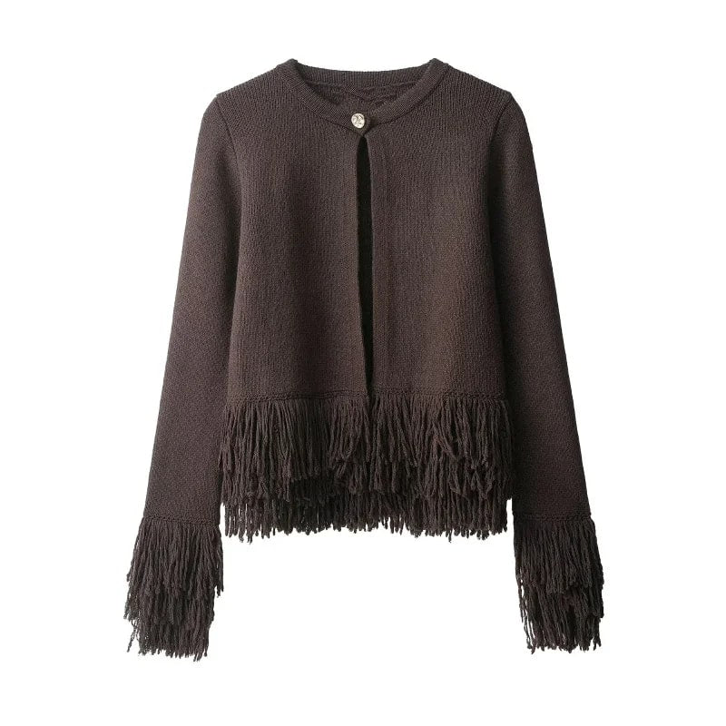 Carina Women’s Cardigan – Fringe Style Structured Knit Cardigan