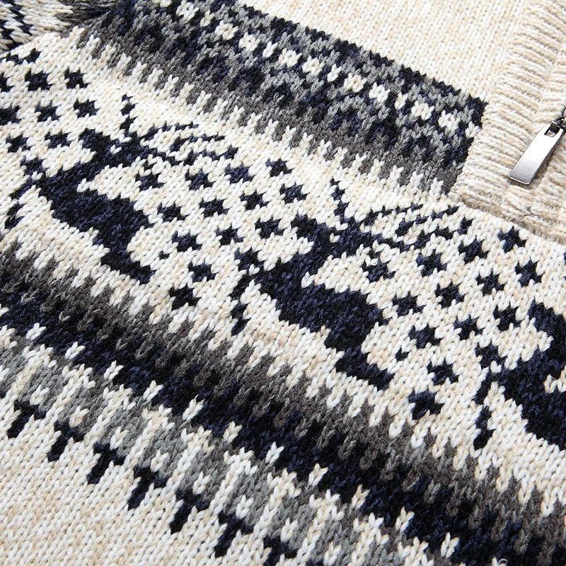 Aldrey Men's Christmas Sweater – Wool Knit Quarter-Zip Pullover