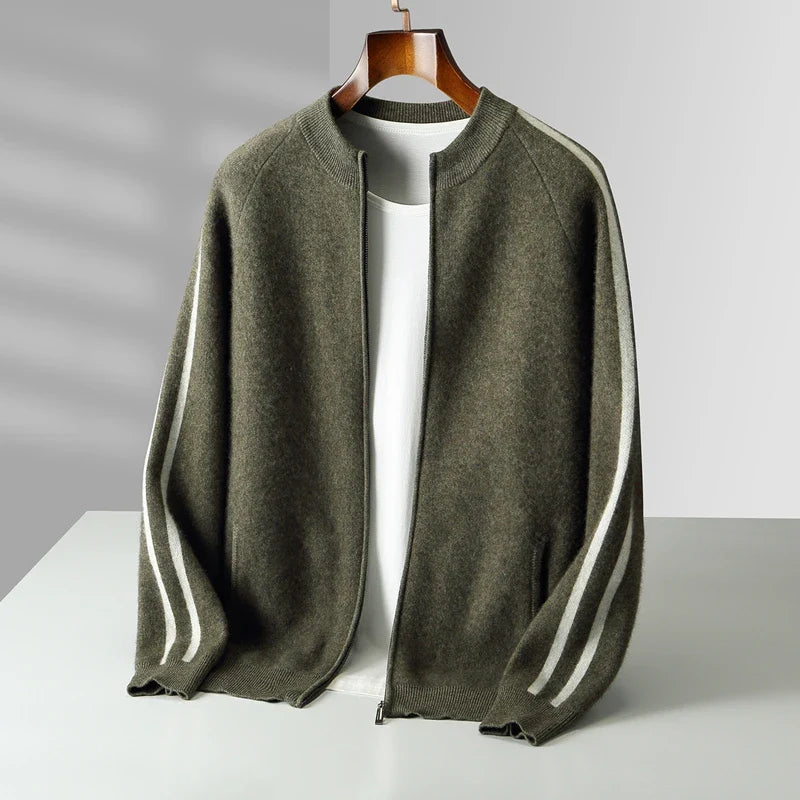 Roosebelt Men’s Wool Cardigan – Pure Wool Knit with Dual-Zip Closure