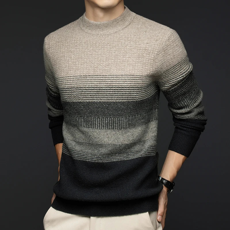 Aspen Men’s Wool Sweater – Pure Wool with Gradient Stripe Design