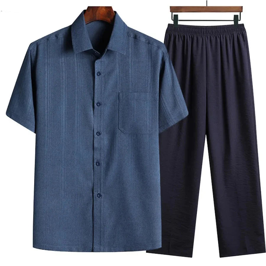 Marty Men’s Linen Two Piece Set – Lightweight Co-Ord with Button-Up Shirt & Elastic Waist Pants
