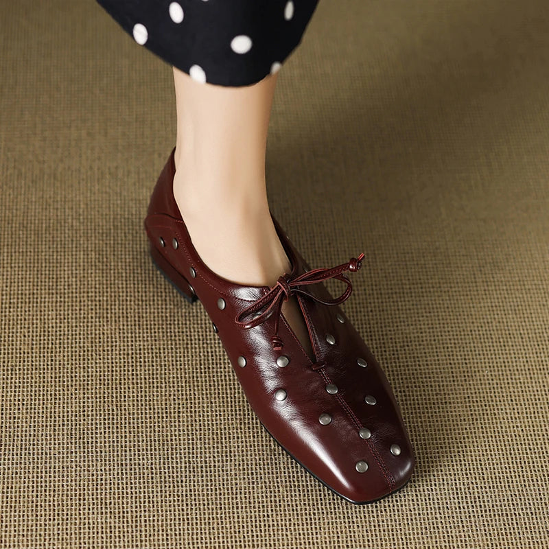 Valenza Women’s Leather Loafers – Italian Cowhide Studded Slip-On Shoes