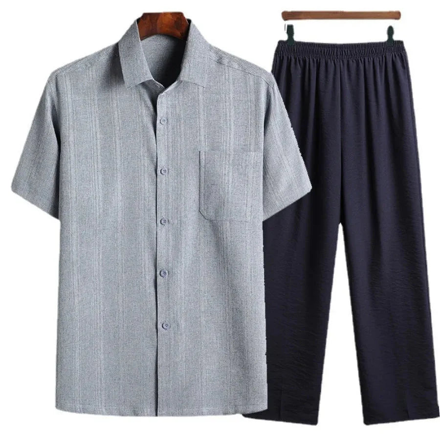 Marty Men’s Linen Two Piece Set – Lightweight Co-Ord with Button-Up Shirt & Elastic Waist Pants
