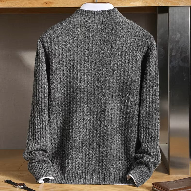 Esteban Men’s Zip Sweater – Lightweight  Merino Wool with Waffle-Knit Texture