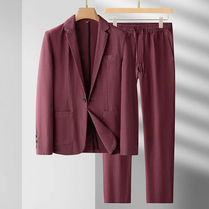 Newbert Men’s Linen Suit Set – Lightweight Two-Piece with Button-Up Shirt & Relaxed Trousers