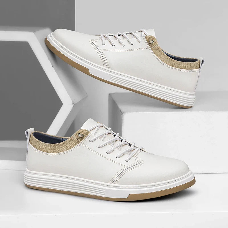 Bruno Genuine Leather Sneakers — Hand-Stitched Cushioned Casual Footwear