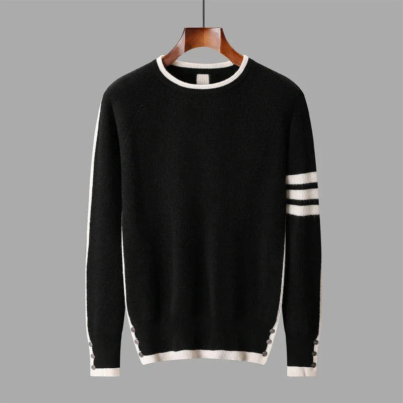 Romano Men’s Knit Sweater – Wool Pullover with Contrast Stripe Detail