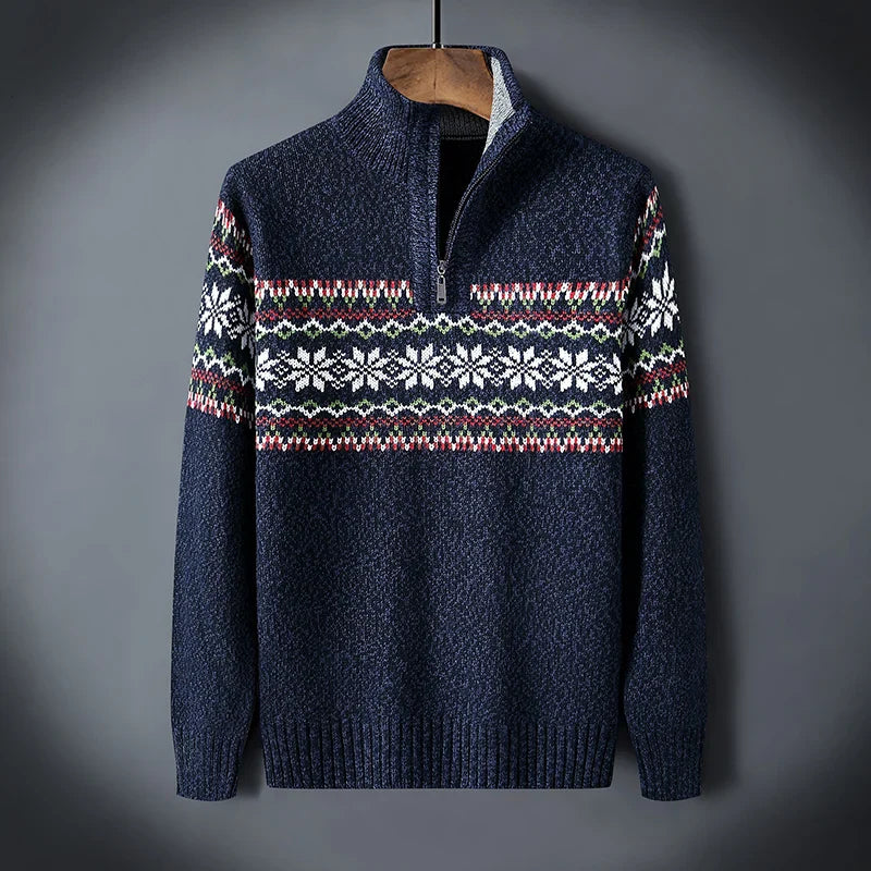 Cris Men's Christmas Sweater – Wool Knit Quarter-Zip Sweater