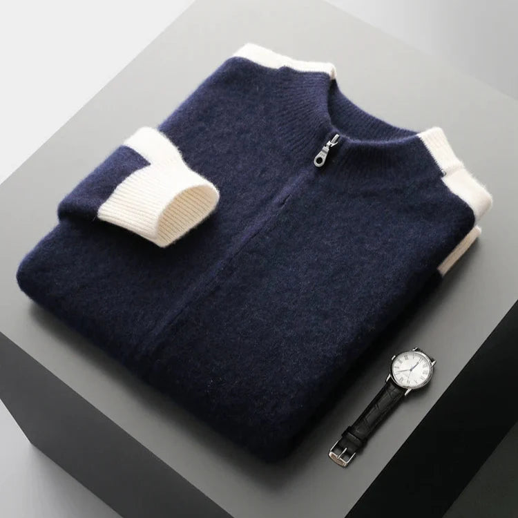 Elly Men’s Cashmere Jacket – Lightweight Zip-Up with Contrast Sleeve Detail