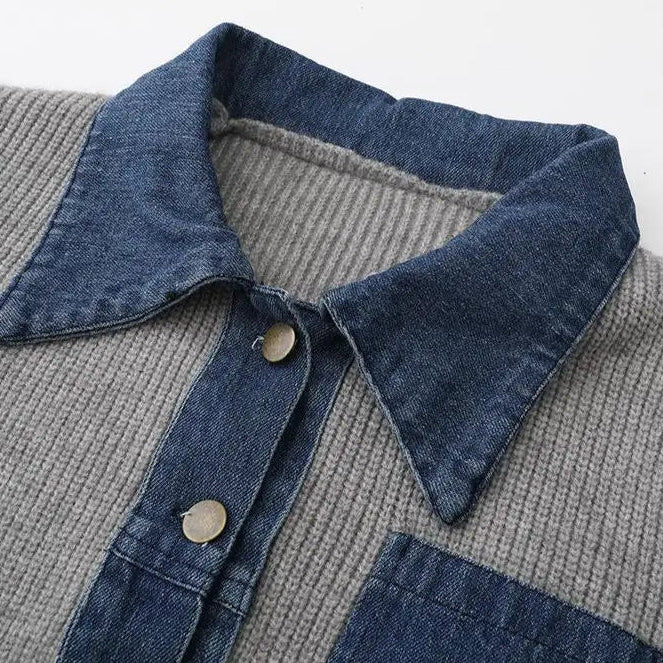 Erin Women’s Polo Sweater – Denim Trim Knit Pullover