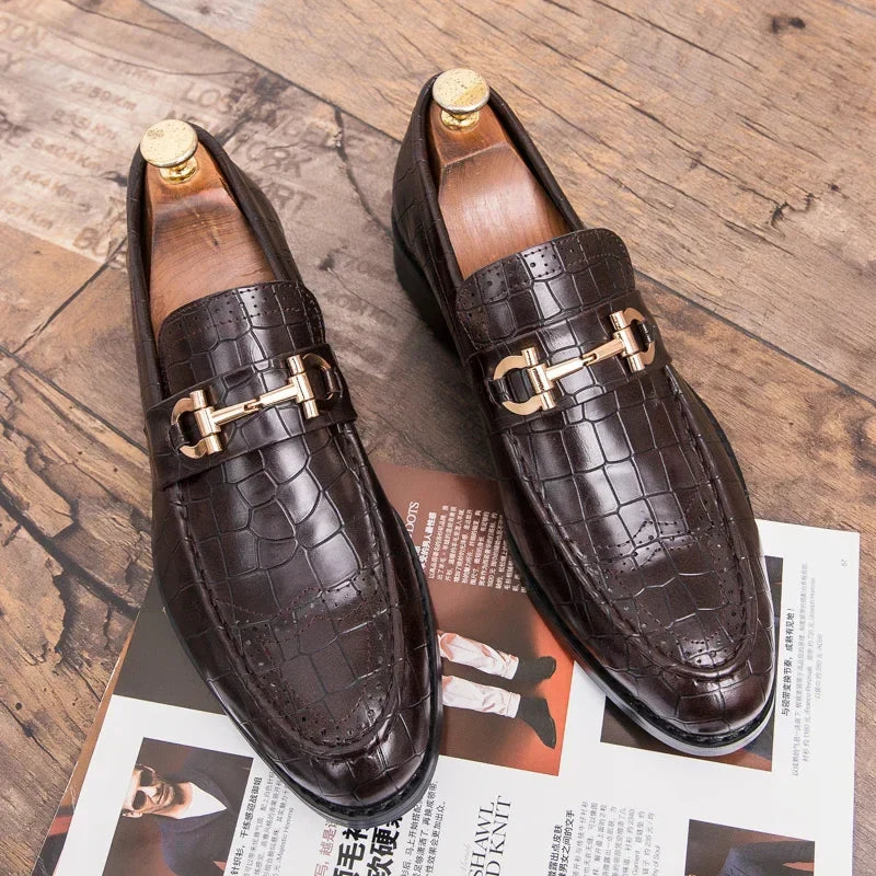 Domenico Genuine Leather Buckle Loafers — Polished Slip-On Casual Dress Shoes