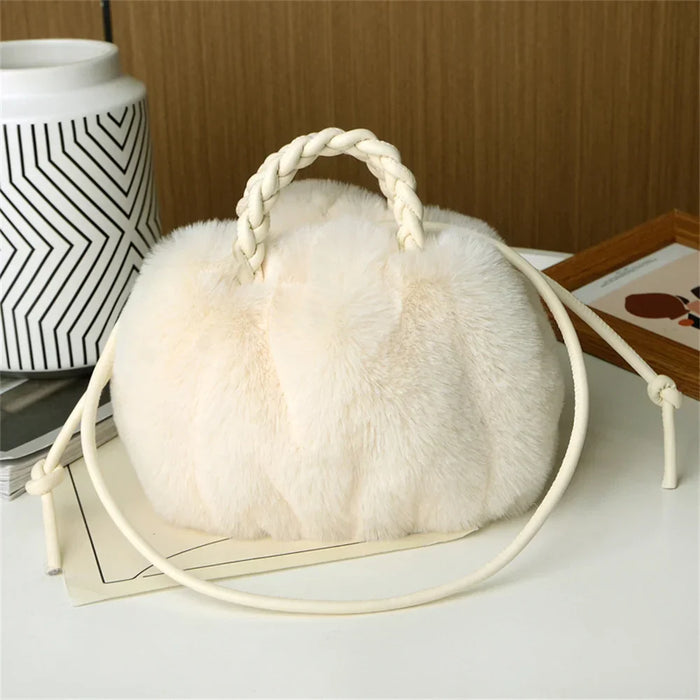 Evelyn Women’s Fur Shoulder Bag – Plush Braided Handle