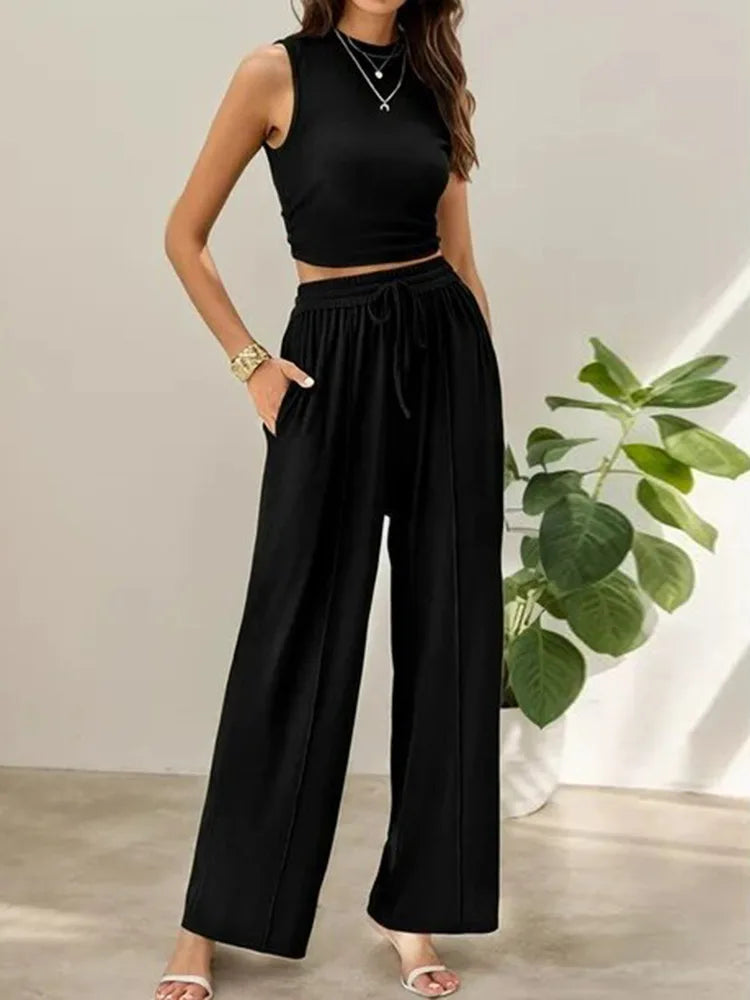 Valentina Two-Piece Set – Sleeveless Top & Wide-Leg Pants