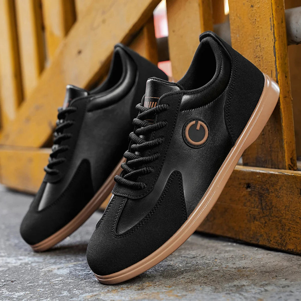 Gregory Genuine Leather Suede Trim Sneakers – Two-Tone Casual Sneakers