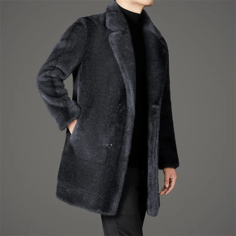 Rafael Men’s Faux Fur Coat – Reversible Winter Jacket with Lapel Collar & Button Closure