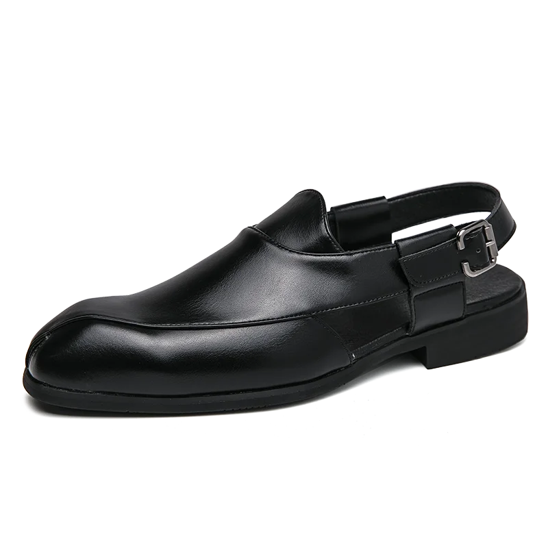 Camden Men’s Leather Loafers – Square-Toe Cutout Design with Slingback Strap