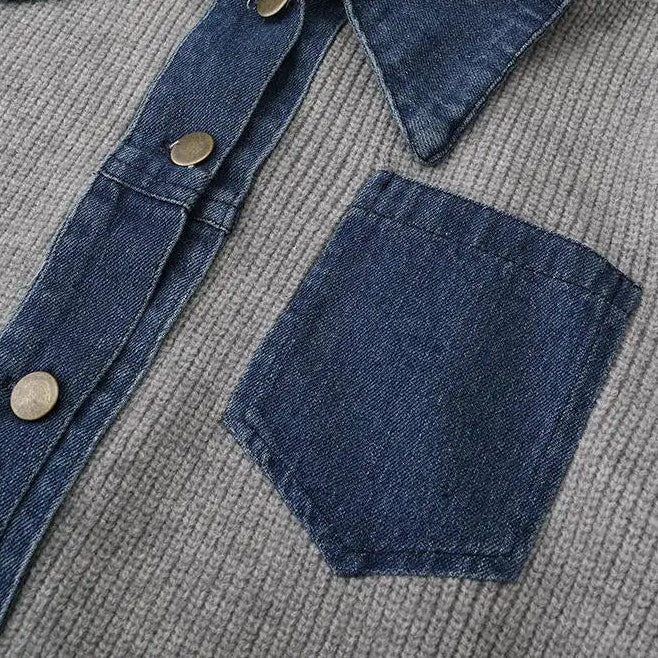 Erin Women’s Polo Sweater – Denim Trim Knit Pullover